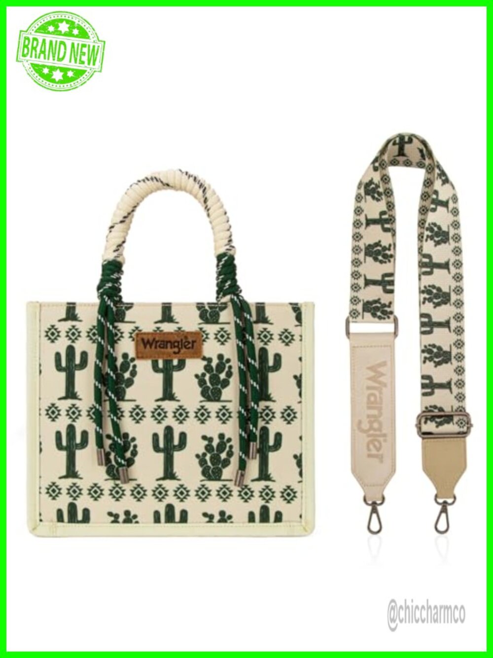 Western Cactus Tote Bag Adjustable Strap Cotton Canvas